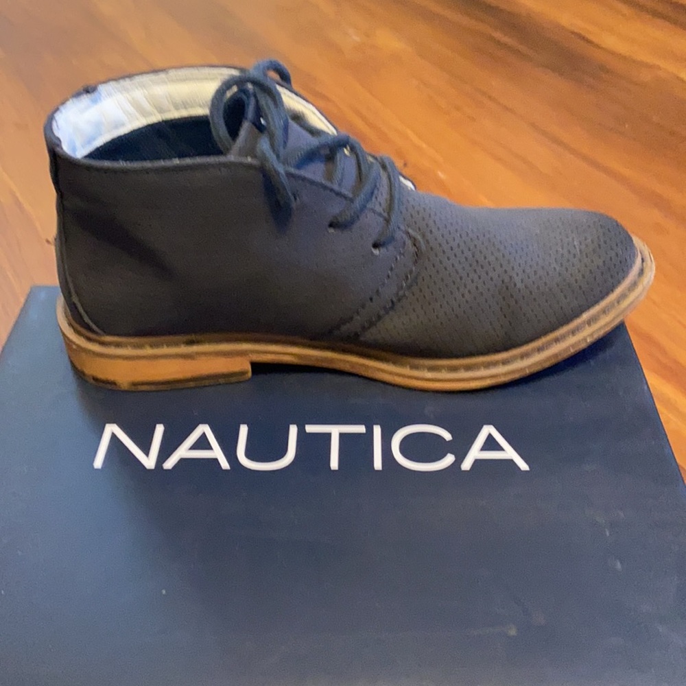 Navy blue suede lace up boot - Picture 5 of 9